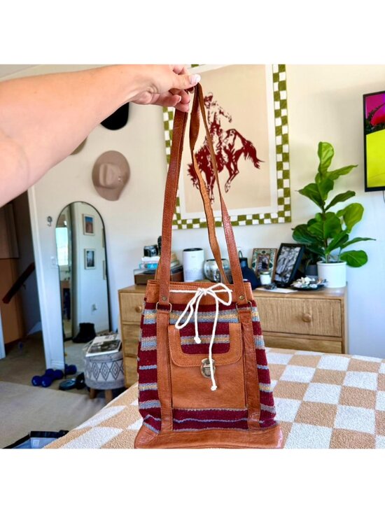 American Vintage Handbags - AMERICAN VINTAGE HANDMADE BOHO BAG SHOULDER PURSE RED BROWN